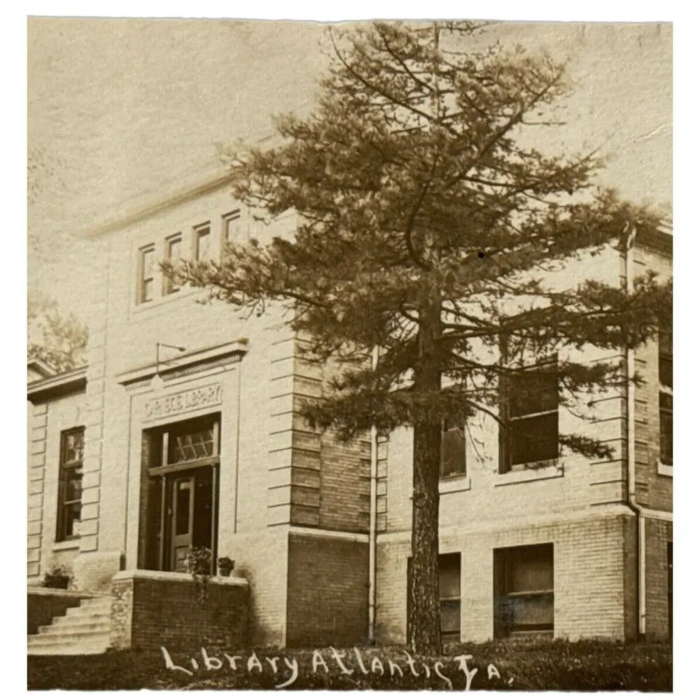 Vtg RPPC Postcard 1930s Ephemera Library Atlantic IA Photo By AE Hanna Blair NE